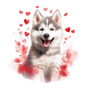 Piesek i serduszka Alaskan Malamute