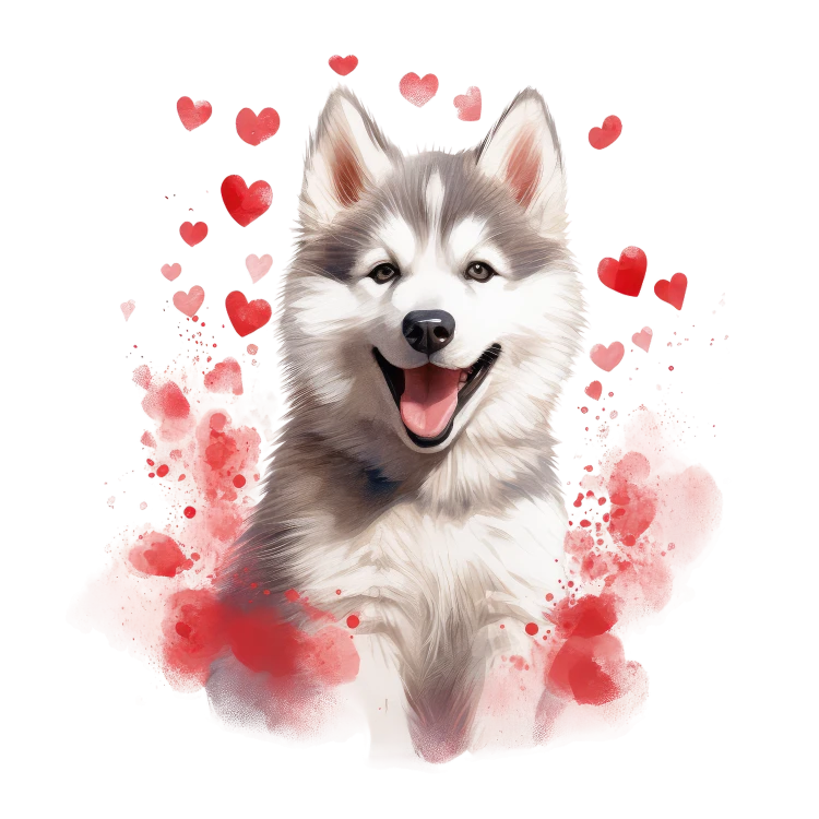 Piesek i serduszka Alaskan Malamute