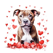 Piesek i serduszka American Staffordshire Terrier
