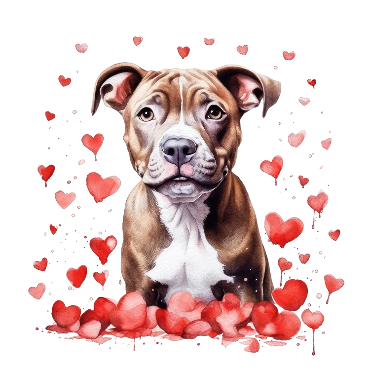 Piesek i serduszka American Staffordshire Terrier