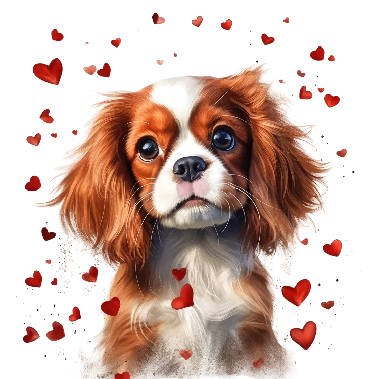 Piesek i serduszka Cavalier King Charles Spaniel