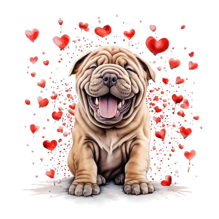 Piesek i serduszka Chinese Shar-Pei