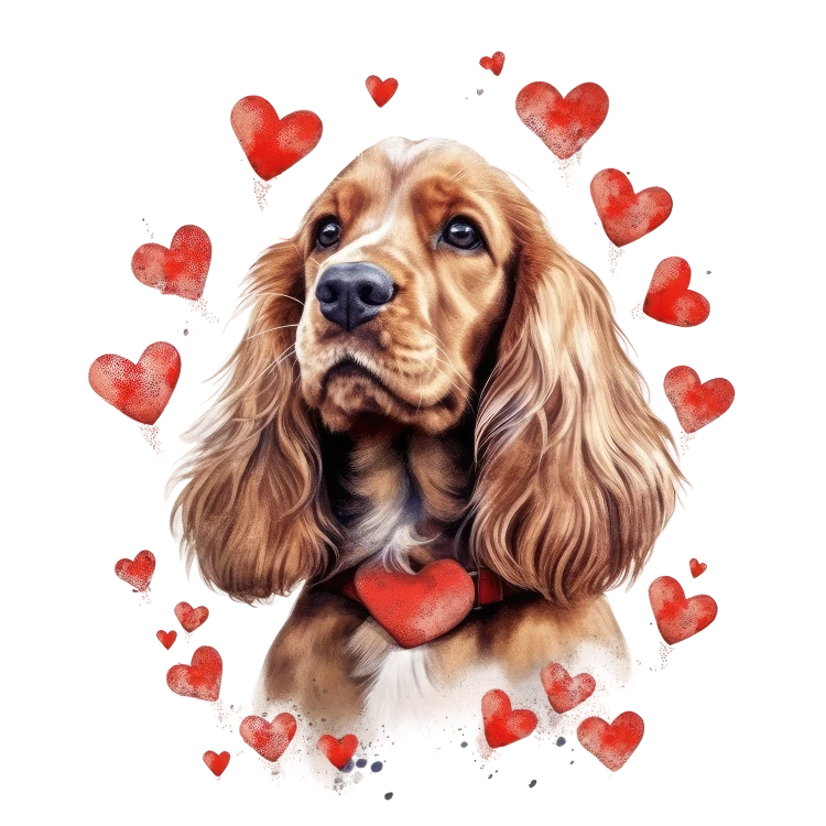 Piesek i serduszka Cocker Spaniel
