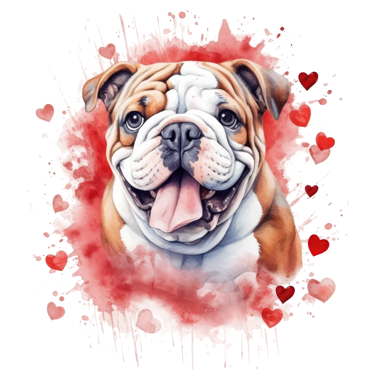 Piesek i serduszka English Bulldog