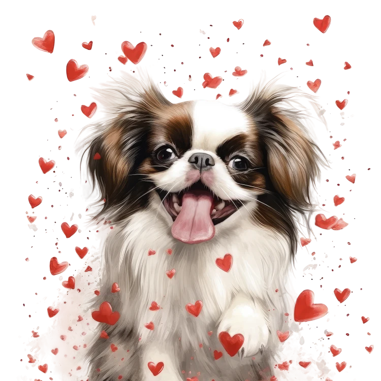 Piesek i serduszka Japanese Chin
