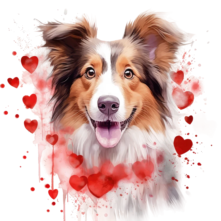 Piesek i serduszka Longhaired Collie