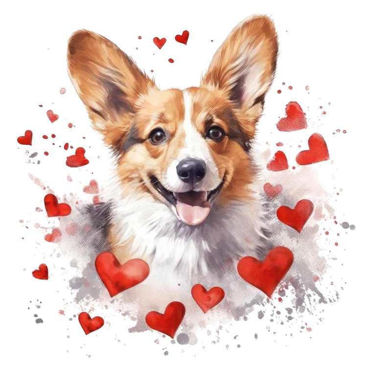Piesek i serduszka Pembroke Welsh Corgi