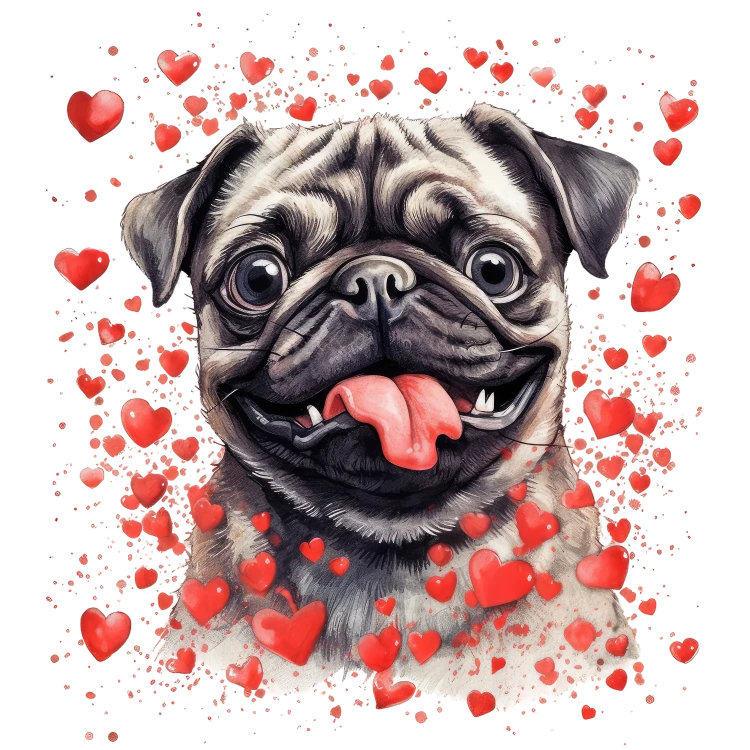 Piesek i serduszka Pug
