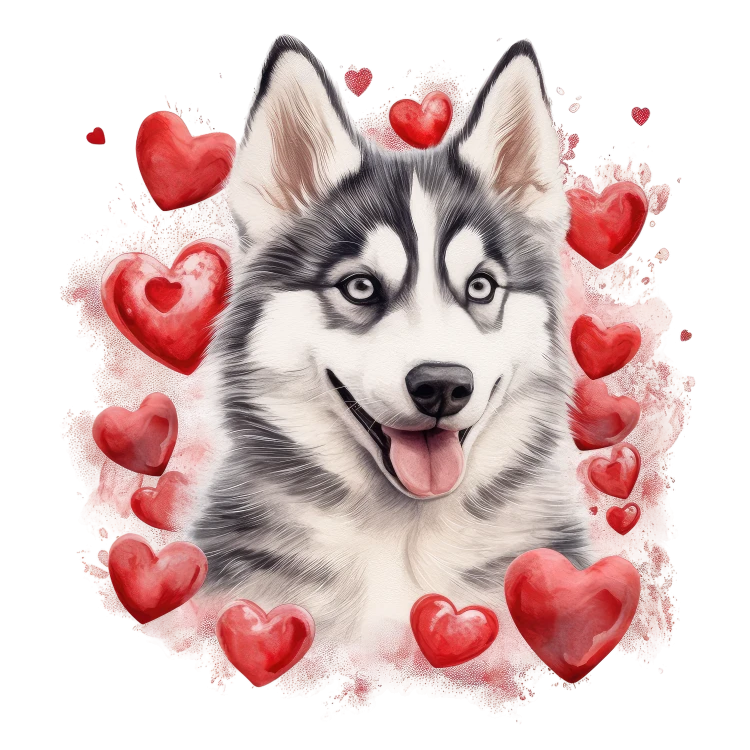 Piesek i serduszka Siberian Husky