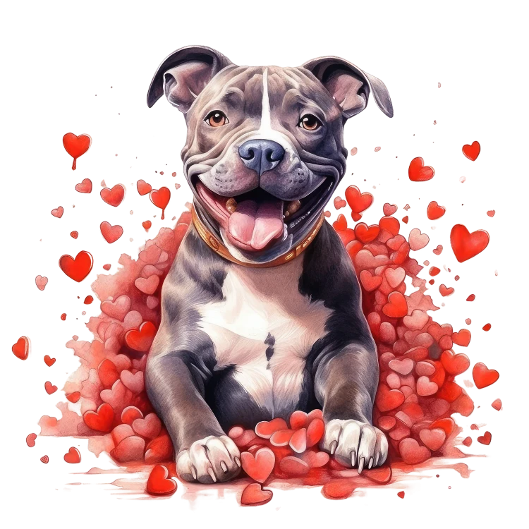 Piesek i serduszka Staffordshire Bull Terrier