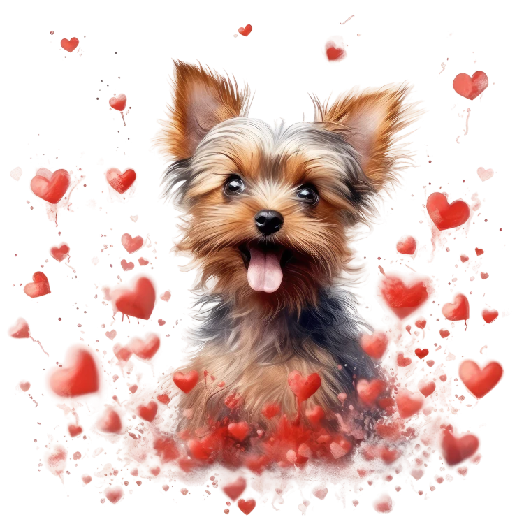 Piesek i serduszka Yorkshire Terrier
