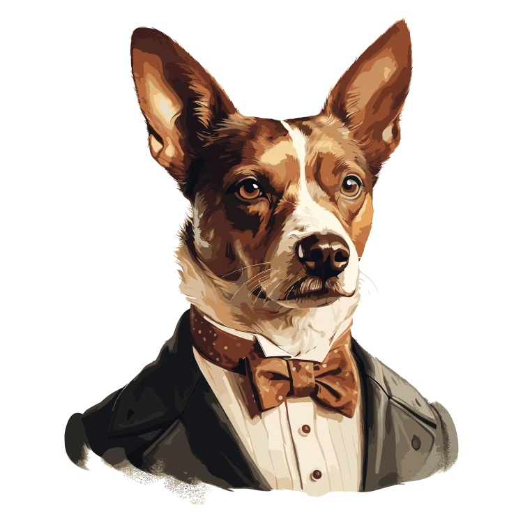 Pies garnitur i muszka Basenji
