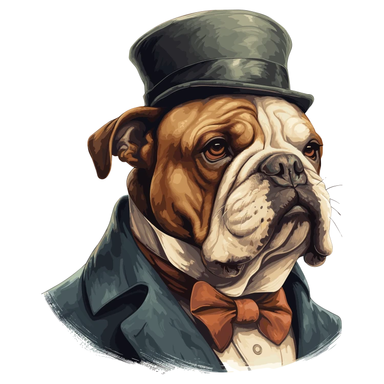 Pies garnitur i muszka Bulldog