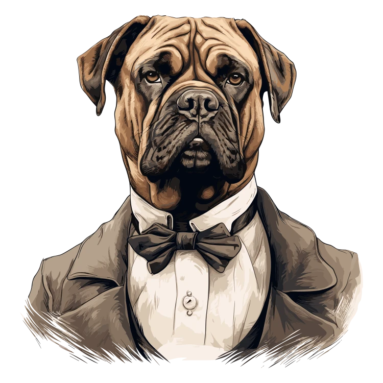 Pies garnitur i muszka Bullmastiff