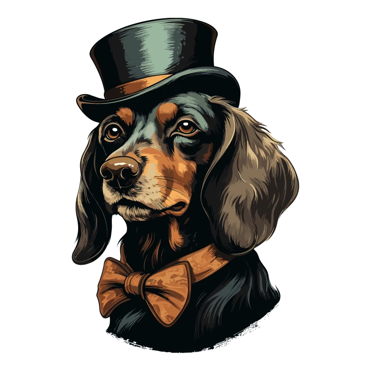 Pies garnitur i muszka Dachshund