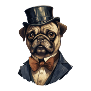 Pies garnitur i muszka Pug