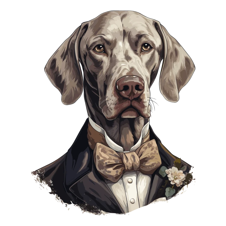 Pies garnitur i muszka Weimaraner