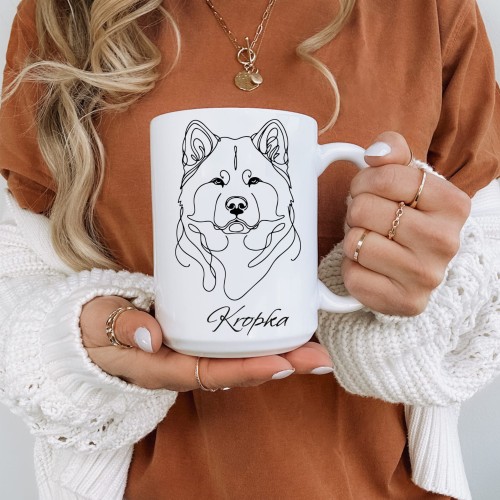 Kubek LINE z psem 450 ml – rasa do wyboru i imię psiaka, minimalistyczna grafika