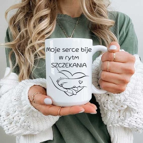 Duży kubek dla psiarzy 450 ml „Moje serce bije w rytm szczekania”