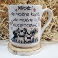 Kubek dla psiarzy „Miłości nie można kupić, ale można ją adoptować” – urocze pieski, kubek na prezent