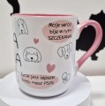 Kubek Psia Mama 330 ml – napis „Moje serce bije w rytm szczekania”, różowe ucho i wnętrze
