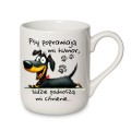Kubek 330 ml z pieskiem i napisem „Psy poprawiają mi humor…” – śmieszny kubek dla psiarzy
