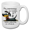 Kubek 450 ml z pieskiem i napisem „Psy poprawiają mi humor…” – śmieszny kubek dla psiarzy