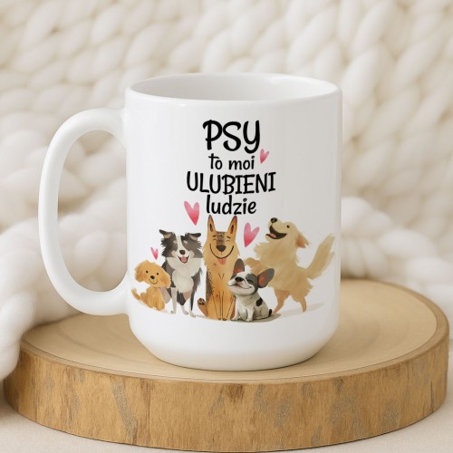 Kubek „Psy to moi ulubieni ludzie” – grafika piesków i napis, wybór pojemności 330 ml / 450 ml