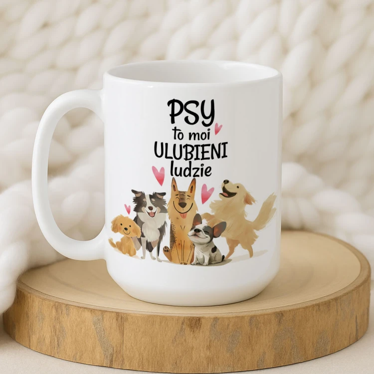 Kubek „Psy to moi ulubieni ludzie” – grafika piesków i napis, wybór pojemności 330 ml / 450 ml