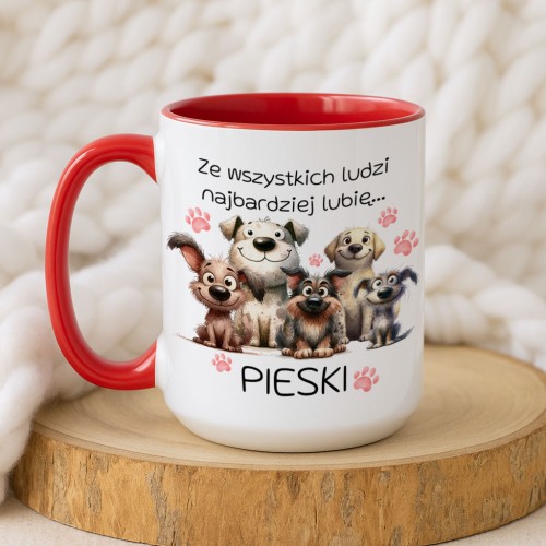 Kubek „Ze wszystkich ludzi najbardziej lubię pieski” – śmieszny kubek dla psiarzy, wybór pojemności 330/450 ml