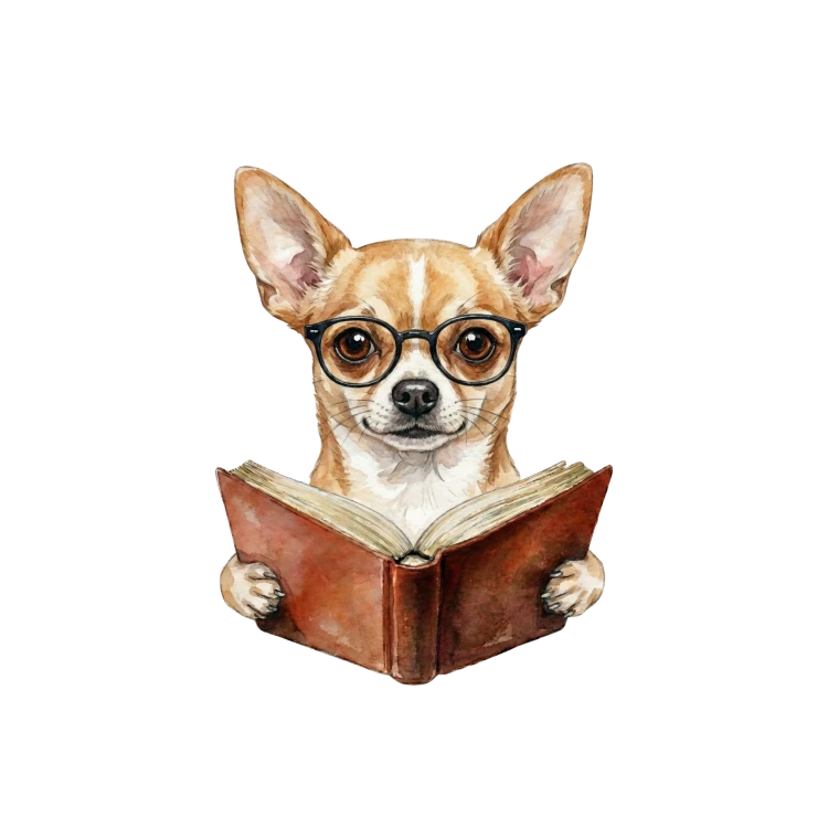Pies w okularach z książką chihuahua