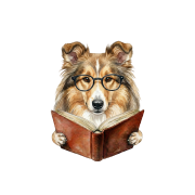 Pies w okularach z książką collie