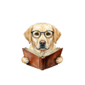 Pies w okularach z książką labrador