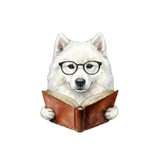 Pies w okularach z książką samoyed
