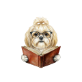 Pies w okularach z książką shih tzu
