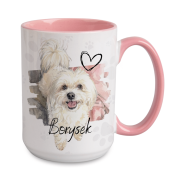 Duży kubek 450 ml z akwarelowym portretem psa i imieniem – personalizowany nadruk