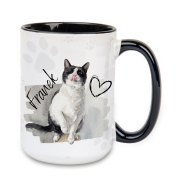 Personalizowany kubek 450 ml – akwarelowy portret pupila na podstawie zdjęcia + imię (wariant czarny)