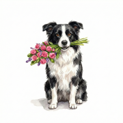 Różowy kubek 330 ml – wariant rasy: border collie z bukietem