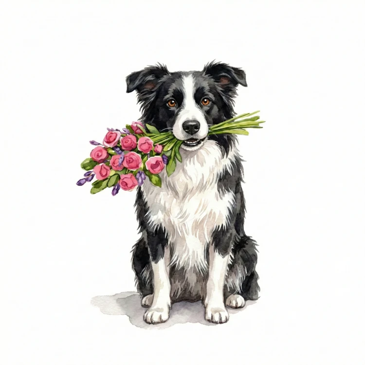 Różowy kubek 330 ml – wariant rasy: border collie z bukietem