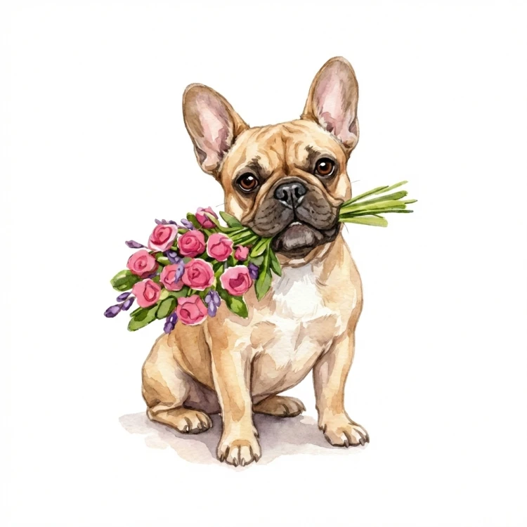 Różowy kubek 330 ml – wariant rasy: buldog francuski z bukietem