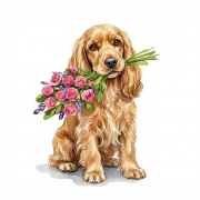 Różowy kubek 330 ml – wariant rasy: cocker spaniel z bukietem