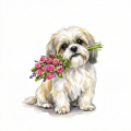 Różowy kubek 330 ml – wariant rasy: shih tzu z bukietem