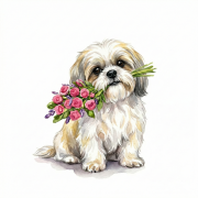 Różowy kubek 330 ml – wariant rasy: shih tzu z bukietem