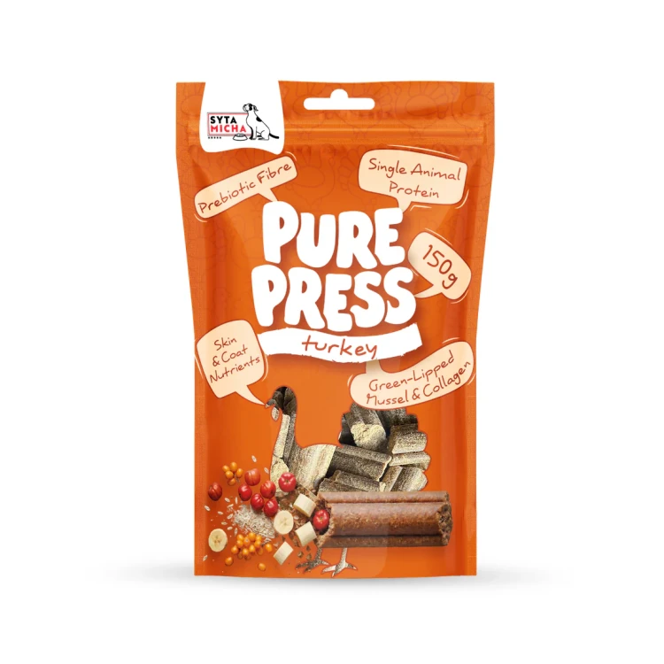 Smaczki tłoczone na zimno dla psa Pure Press Turkey 150 g.webp